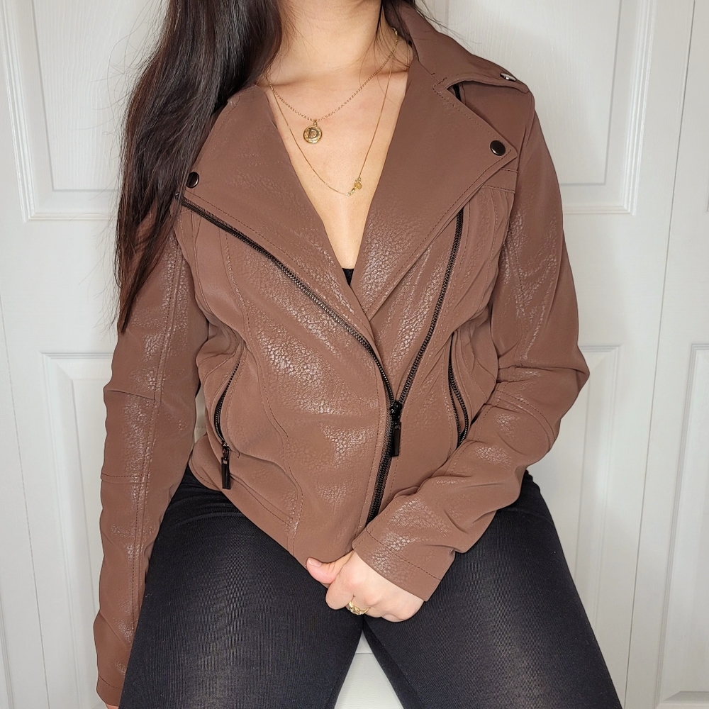 Fashion nova brown leather jacket NWT